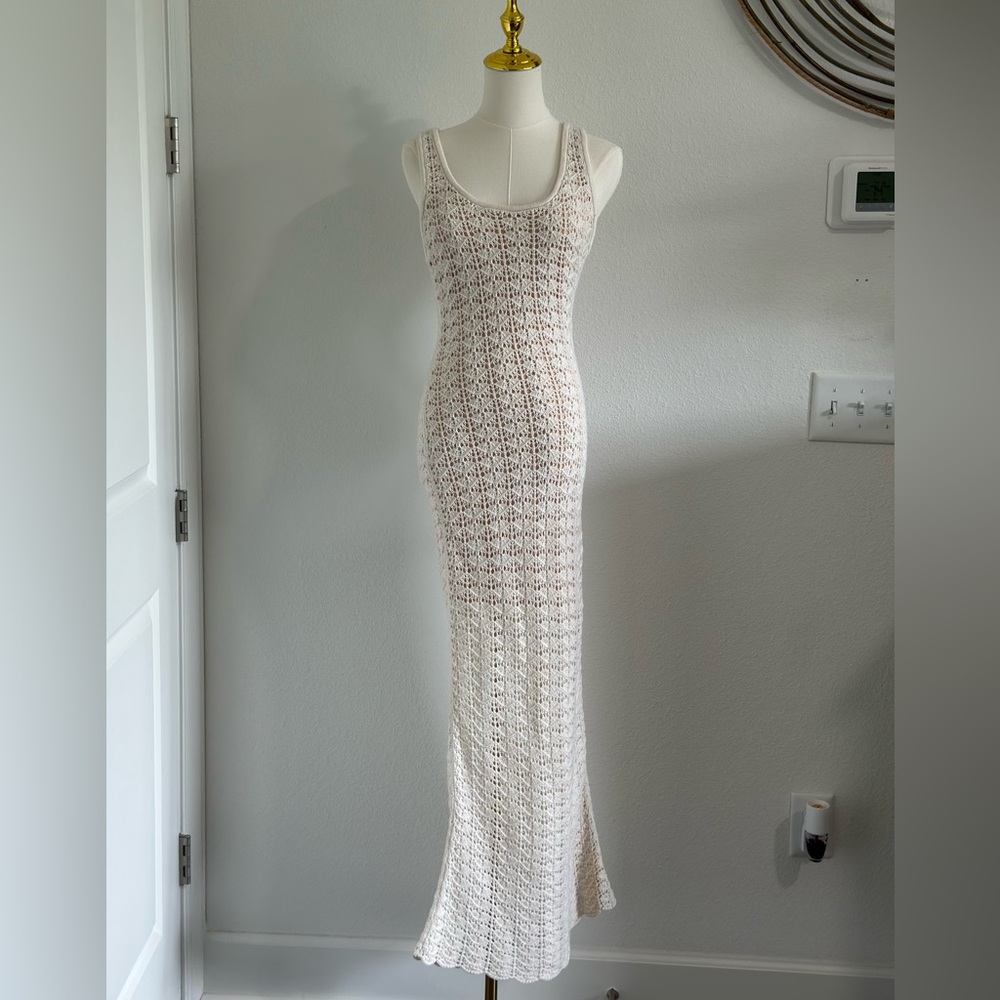 Elegant Cream Crochet Maxi Dress